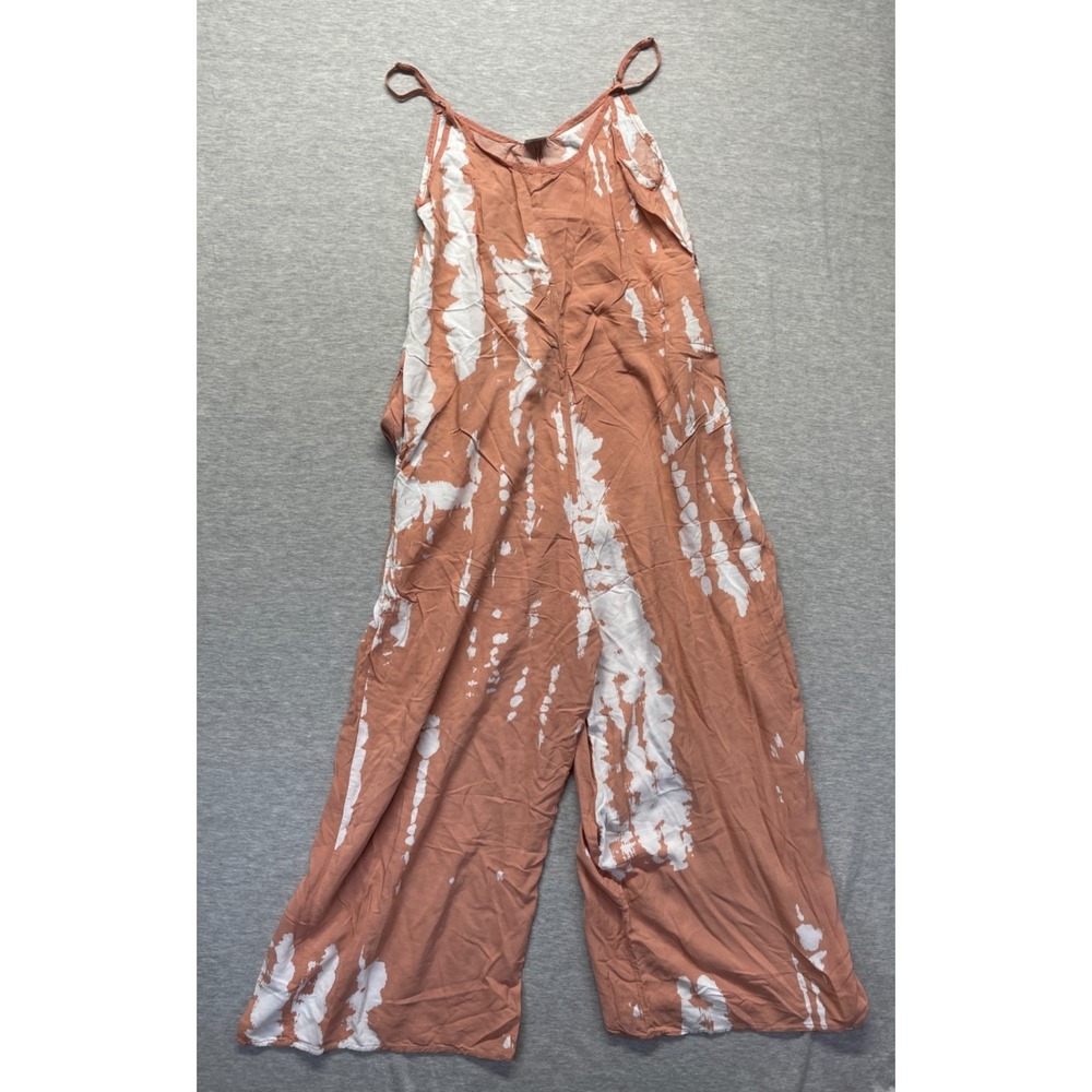 Buenos Ninos Jumpsuit Womens Small Pink White Tie Dye V Neck Wide Leg One Piece